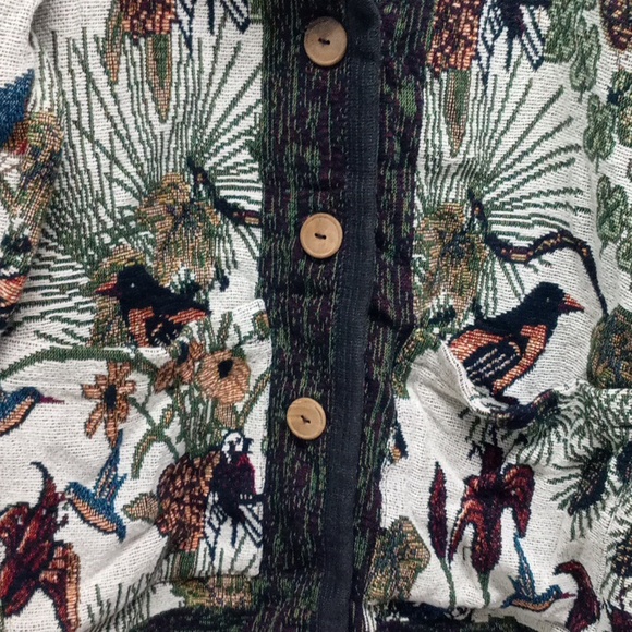 Vintage 80s-90s It’s In The Bag Unge-Potch-Ket Tapestry Bird/Floral Cardigan - Picture 4 of 7